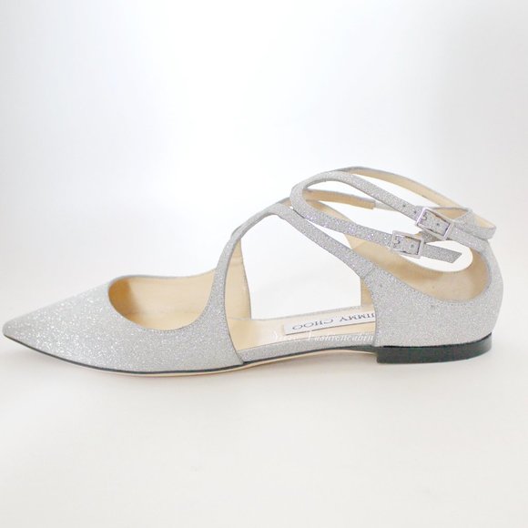 New JIMMY CHOO Leather Lancer Cutout Glittered Sandals - Picture 8 of 15
